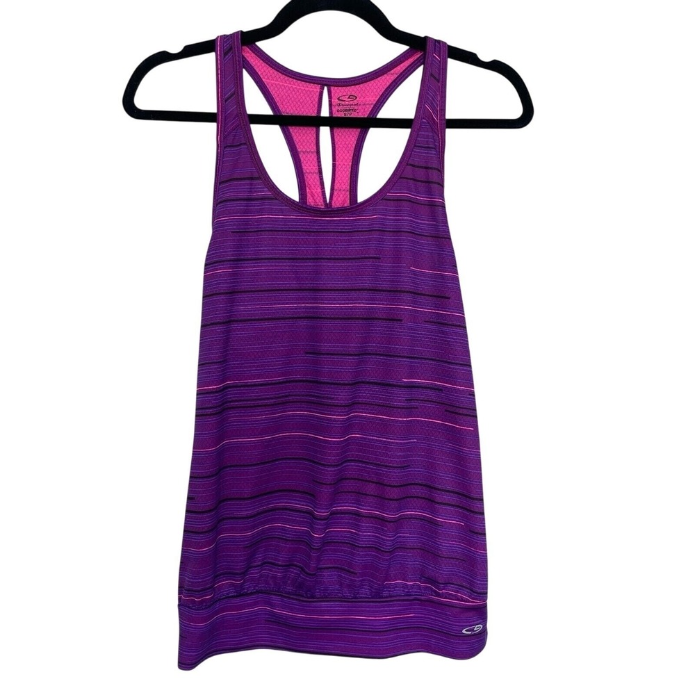 Champion Small DUODRY Purple Striped Racerback Tank Top Athletic Activewear